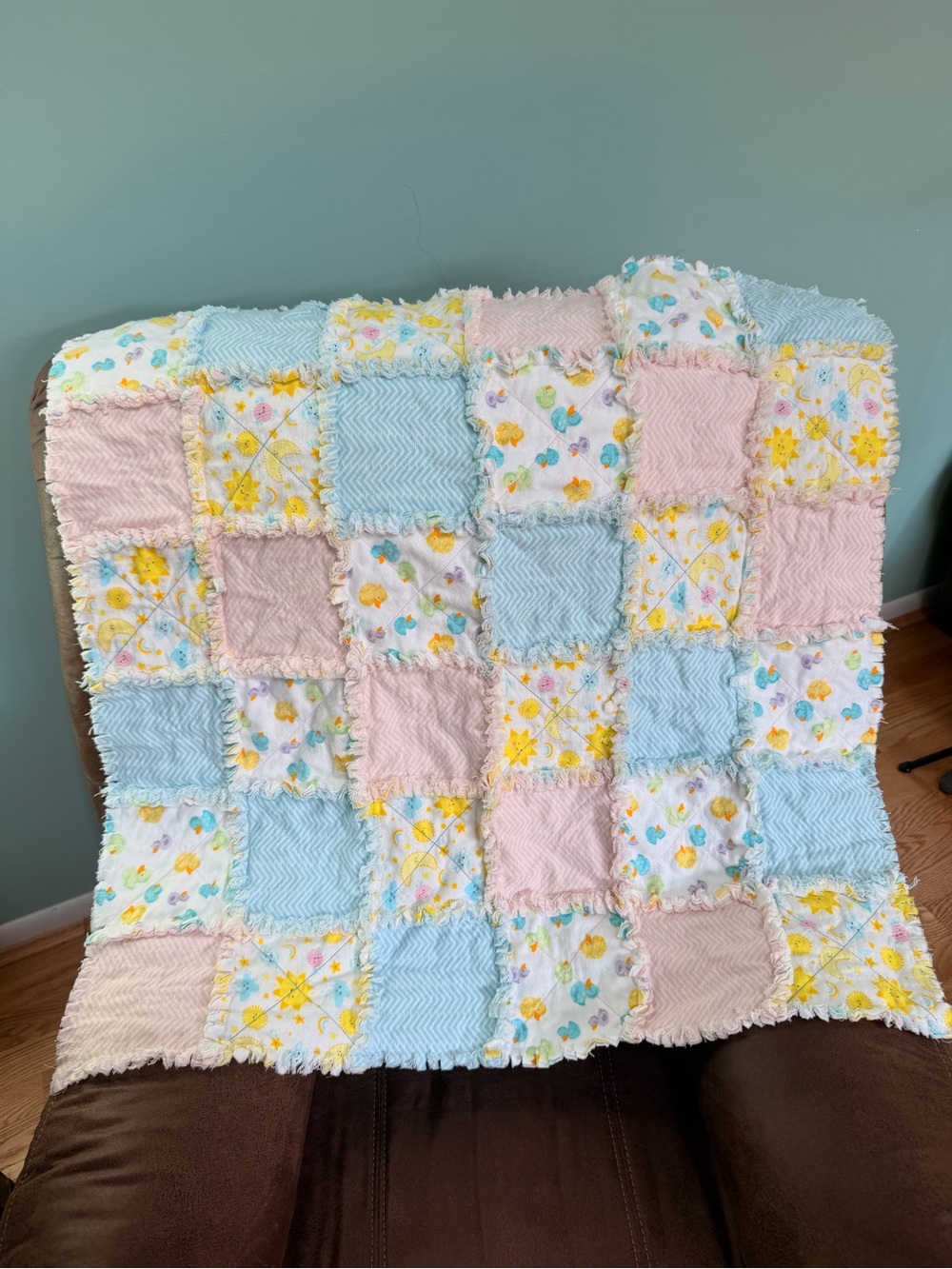 Soft Pastel Patchwork Baby Quilt - Pink, Blue & Yellow